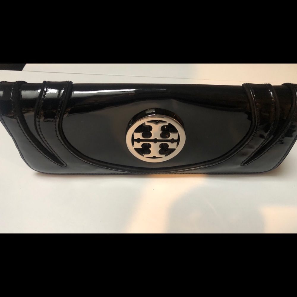 Tory Burch black patent leather clutch